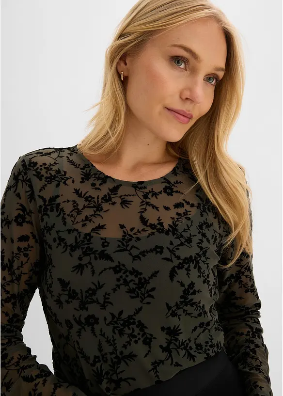 Langermet topp i myk mesh, bonprix
