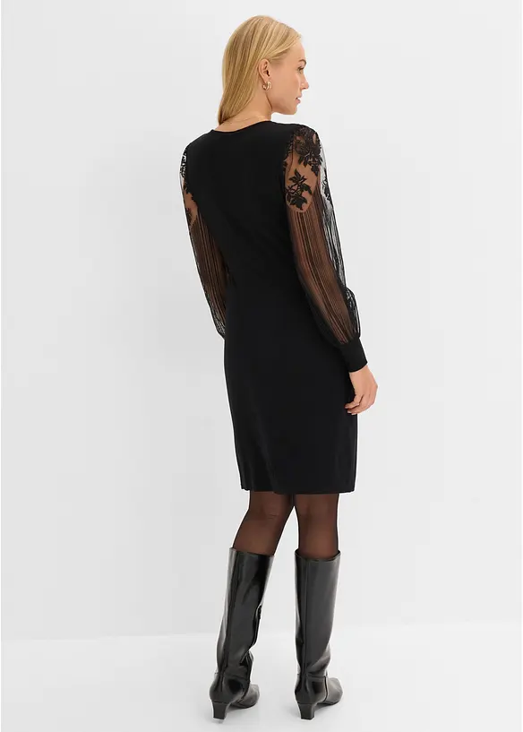 Minikjole med transparente ballongermer og broderi, bonprix