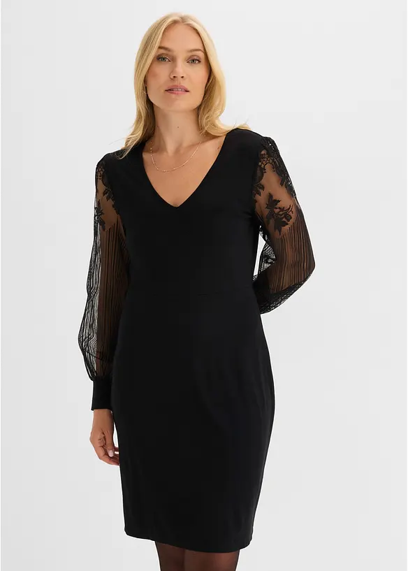 Minikjole med transparente ballongermer og broderi, bonprix