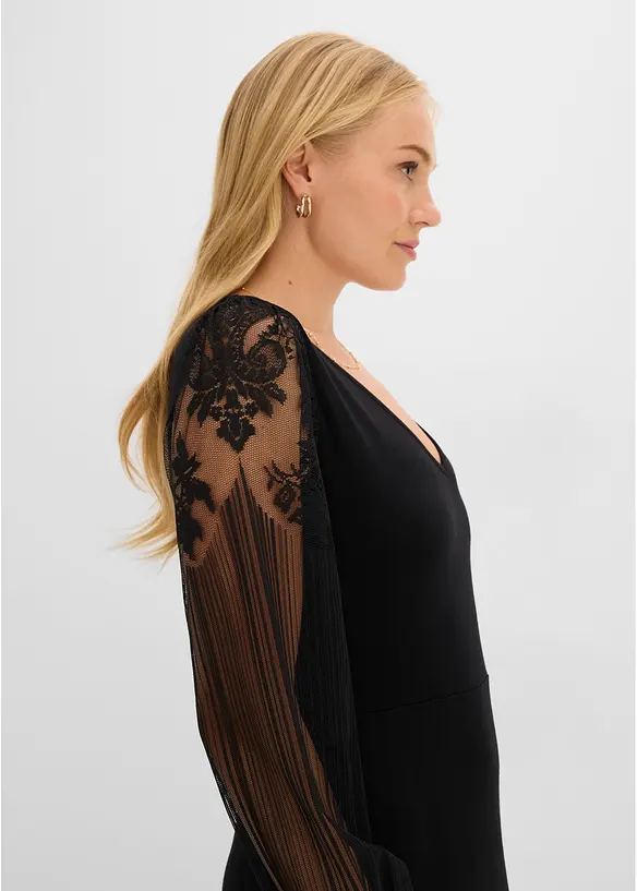 Minikjole med transparente ballongermer og broderi, bonprix