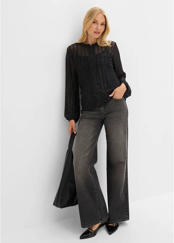 Metallicskimrende bluse i plissert stil, bonprix