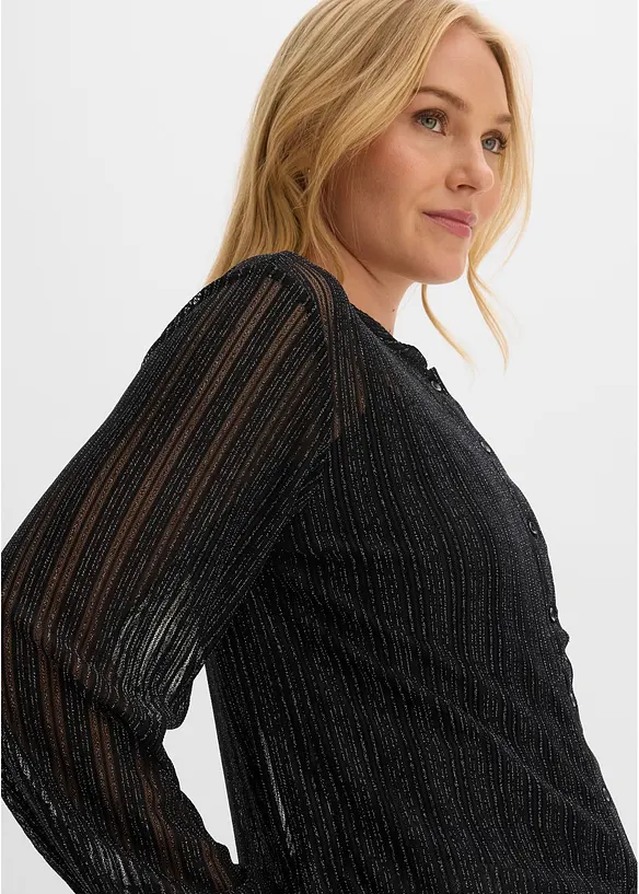 Metallicskimrende bluse i plissert stil, bonprix