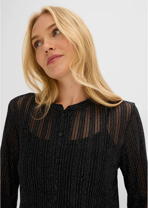 Metallicskimrende bluse i plissert stil, bonprix