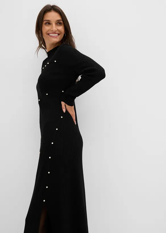 Strikket kjole med applikerte perler, bonprix