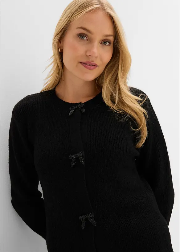 Cardigan med sl&oslash;yfepynt p&aring; trykknappestolpen, bonprix
