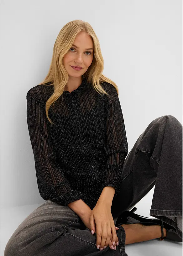Metallicskimrende bluse i plissert stil, bonprix