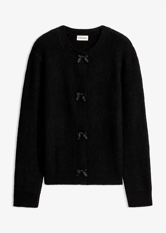 Cardigan med sl&oslash;yfepynt p&aring; trykknappestolpen, bonprix