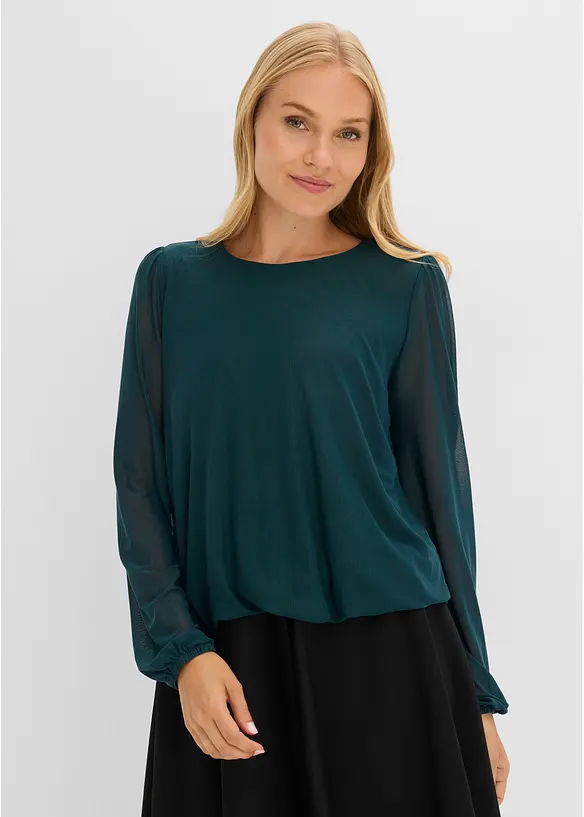 Langermet topp i myk mesh, bonprix