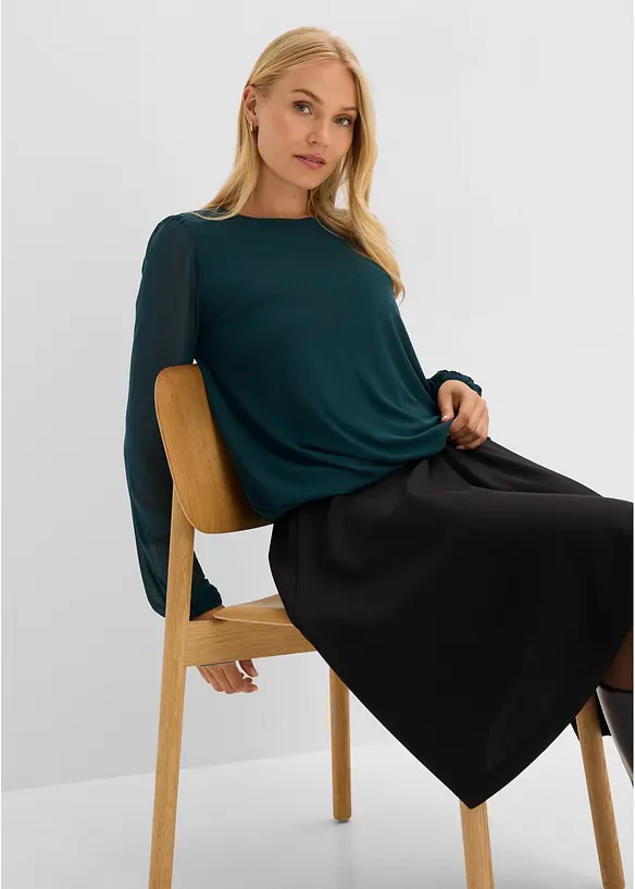 Langermet topp i myk mesh, bonprix