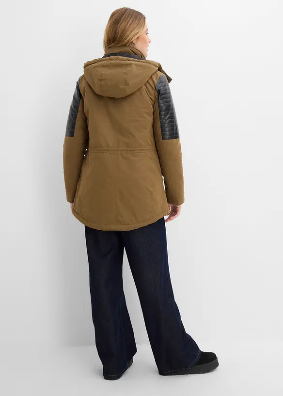 Parkas med innfellinger i imitert skinn, bonprix