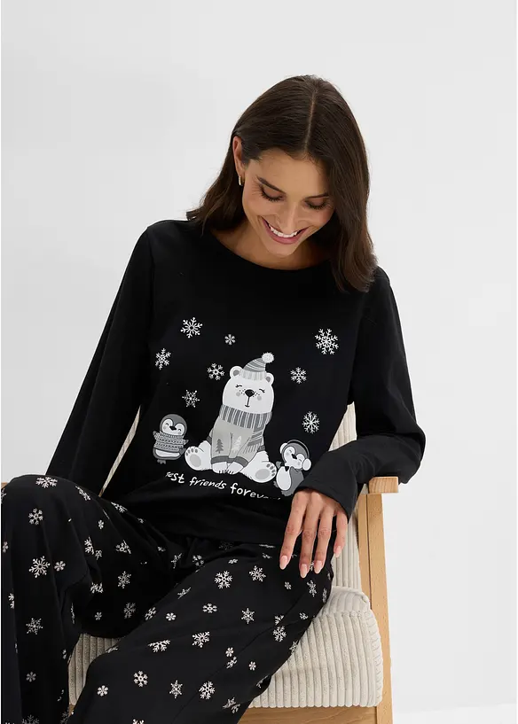 Pyjamas i 100% bomull med sovemaske, bonprix
