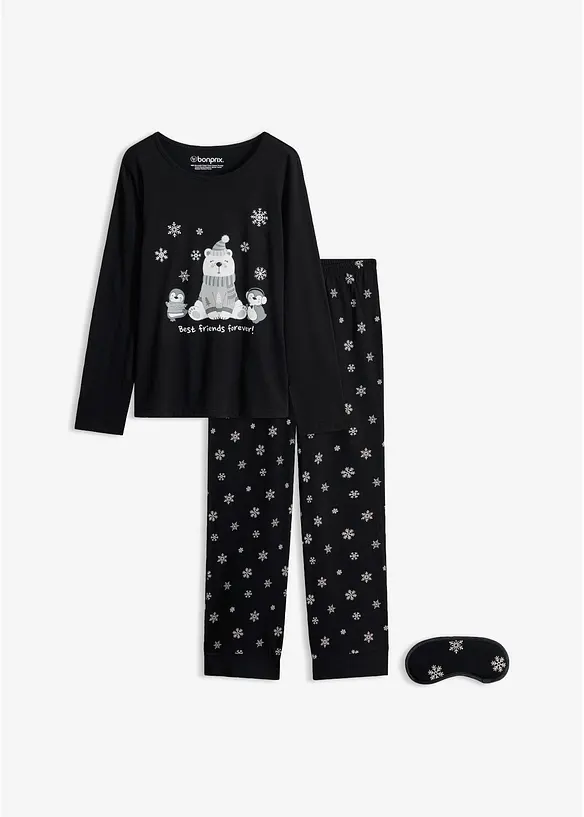Pyjamas i 100% bomull med sovemaske, bonprix