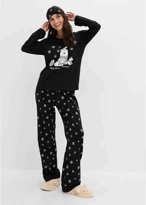 Pyjamas i 100% bomull med sovemaske, bonprix