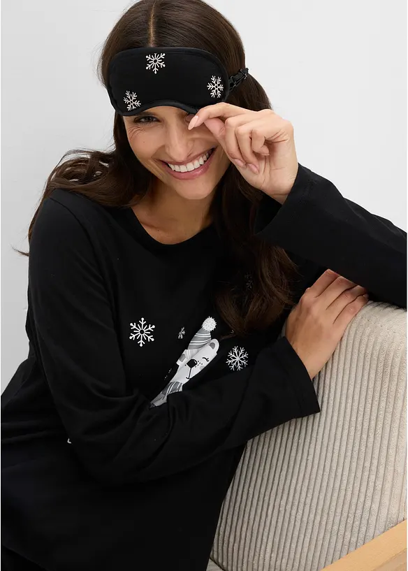 Pyjamas i 100% bomull med sovemaske, bonprix