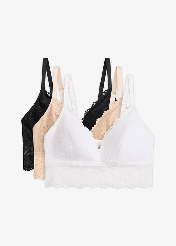 BH-topp i mykt blondemateriale (3-pack), bonprix