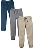 Regular Fit slip on-bukse i 100% bomull (3-pack), behagelig linning, bonprix