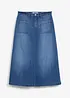 Stretch-jeansskjørt, midi-lengde, bonprix