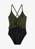 Badedrakt med cut out og volanger, bonprix