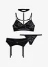 Bralette + stringtruse + stroppeholder i wetlook (3-delt sett), bonprix
