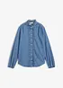 Denimbluse i økologisk bomull med volanger, bonprix