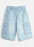 Lang bermudashorts i denim med regulerbar linning, Baggy fit, bonprix