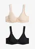 T-skjorte-BH med spiler, bomull og blonder (2-pack), bonprix