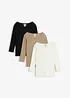 Ribbet topp i 100% økologisk bomull med 3/4-lange ermer (3-pack), bonprix