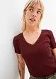 Ribbet topp med blonde, bonprix