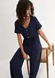 Jersey-jumpsuit med V-utringning, kort arm, bonprix