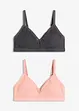Vattert bralette uten bøyle med økologisk bomull (2-pack), bonprix