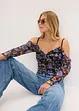 Cold-shoulder-topp i lett mesh, bonprix
